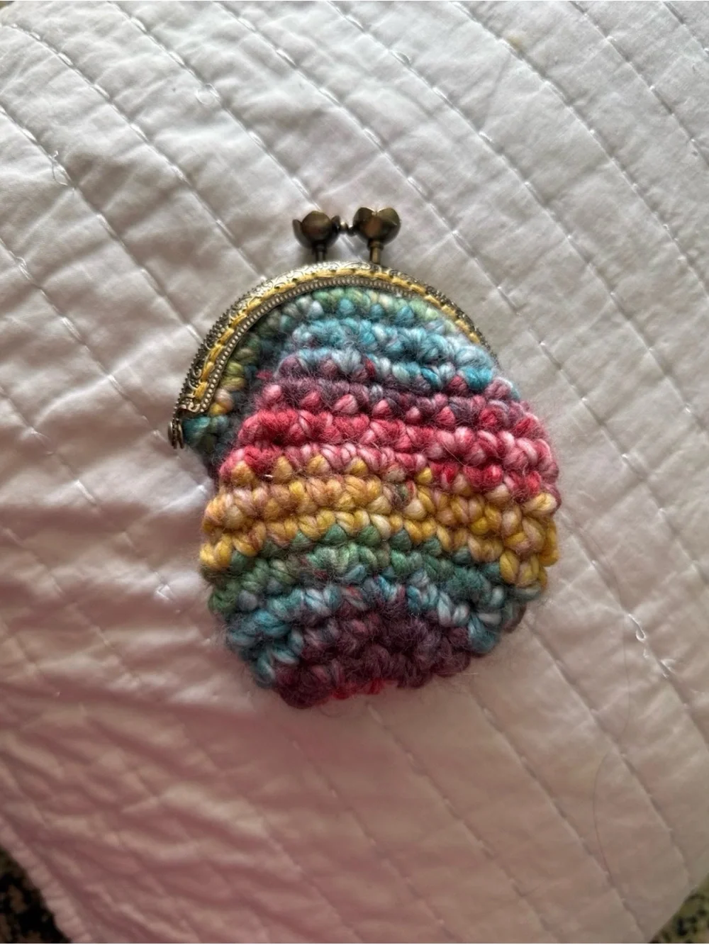 Handmade Multicolor Crochet Coin Purse with Kiss-Lock Closure